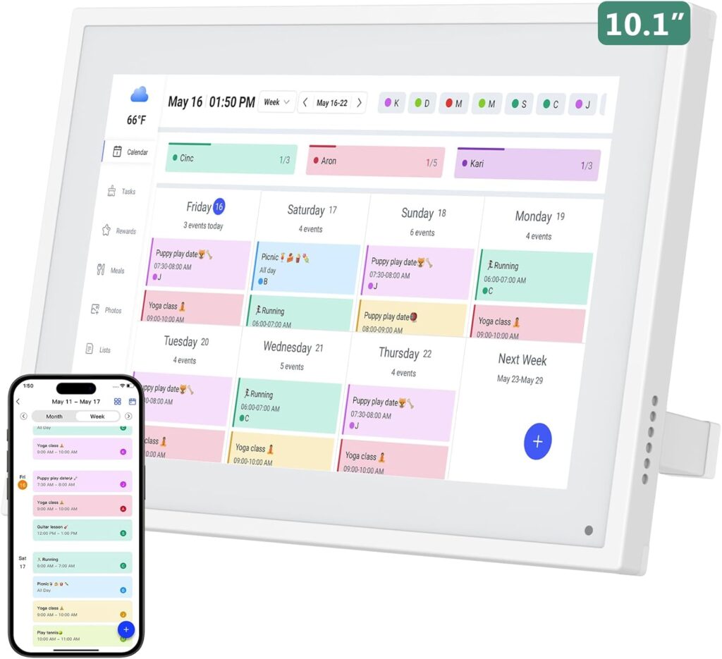 Smart Digital Calendar, 10.1″ HD Smart Touch Screen Home Interactive Electron Calender WiFi Planner,Meal Schedule, Duty Chart,Achievement Rewards- Built-in Digital Photo Frame Function