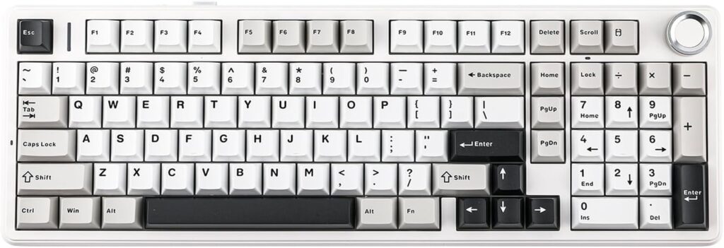 MechLands Aula F99 PRO 96% Mechanical Gaming Keyboard, BT5.0/USB-C/2.4GHz Wireless, Hot Swappable Gasket Custom Keyboard with 8000mAH Battery, Rotary Knob, RGB Backlit for Win/Mac (White Grey)