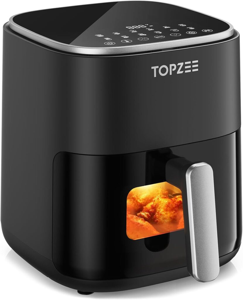 TOPZEE Air Fryer 12-in-1 with 5.5 QT Large Capacity, Compact Air Fryer, 100-400℉ Precise Heat, 360°Hot Air Circulation, 95% Less Oil, Bake, Dry, Reheat, Frozen, Broil, Proof, Black