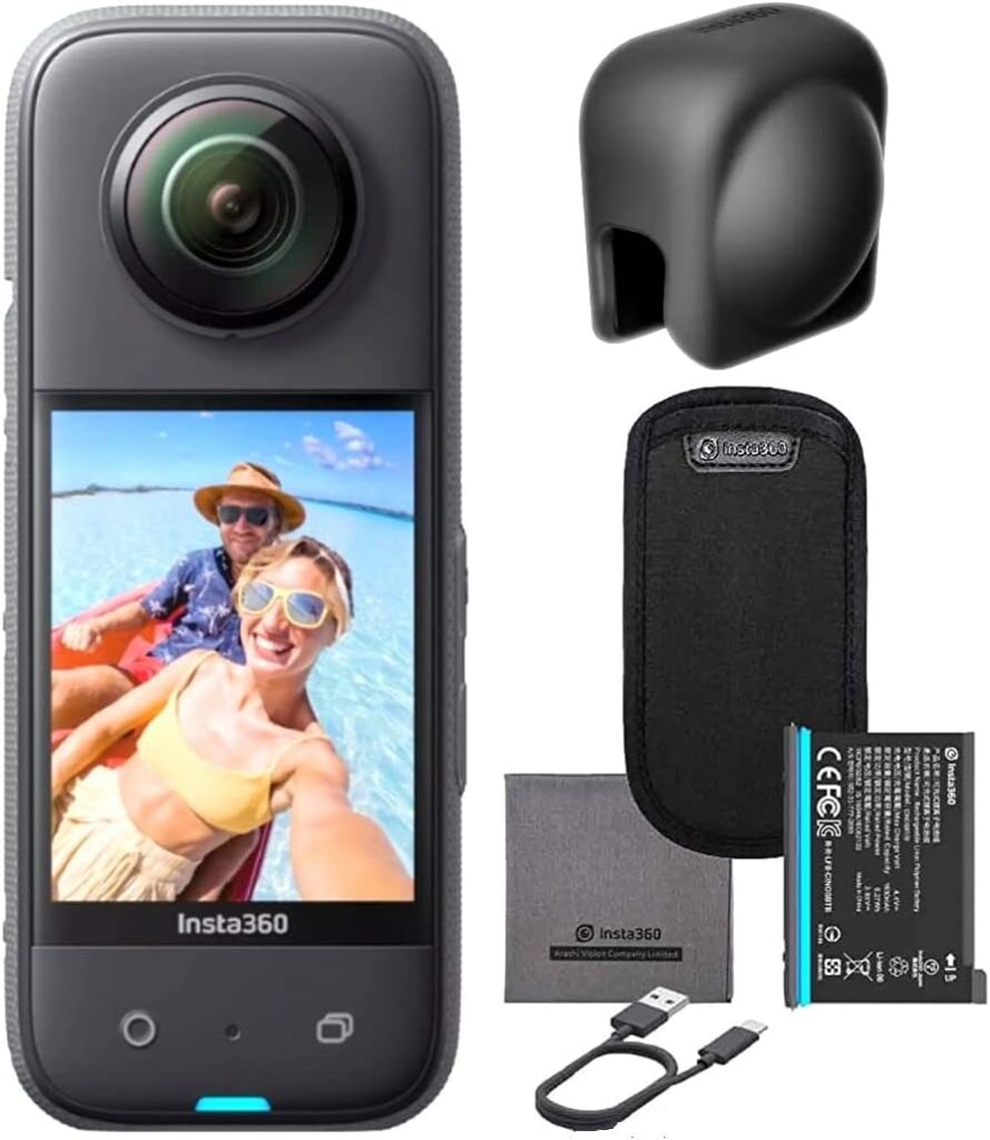 Insta360 X3 – Waterproof 360 Action Camera with 1/2″ 48MP Sensors, 5.7K HDR Video, 72MP Photo, 4K Single-Lens, 2.29″ Touchscreen Live Stream with Dual Rubber Lens Cap Guard