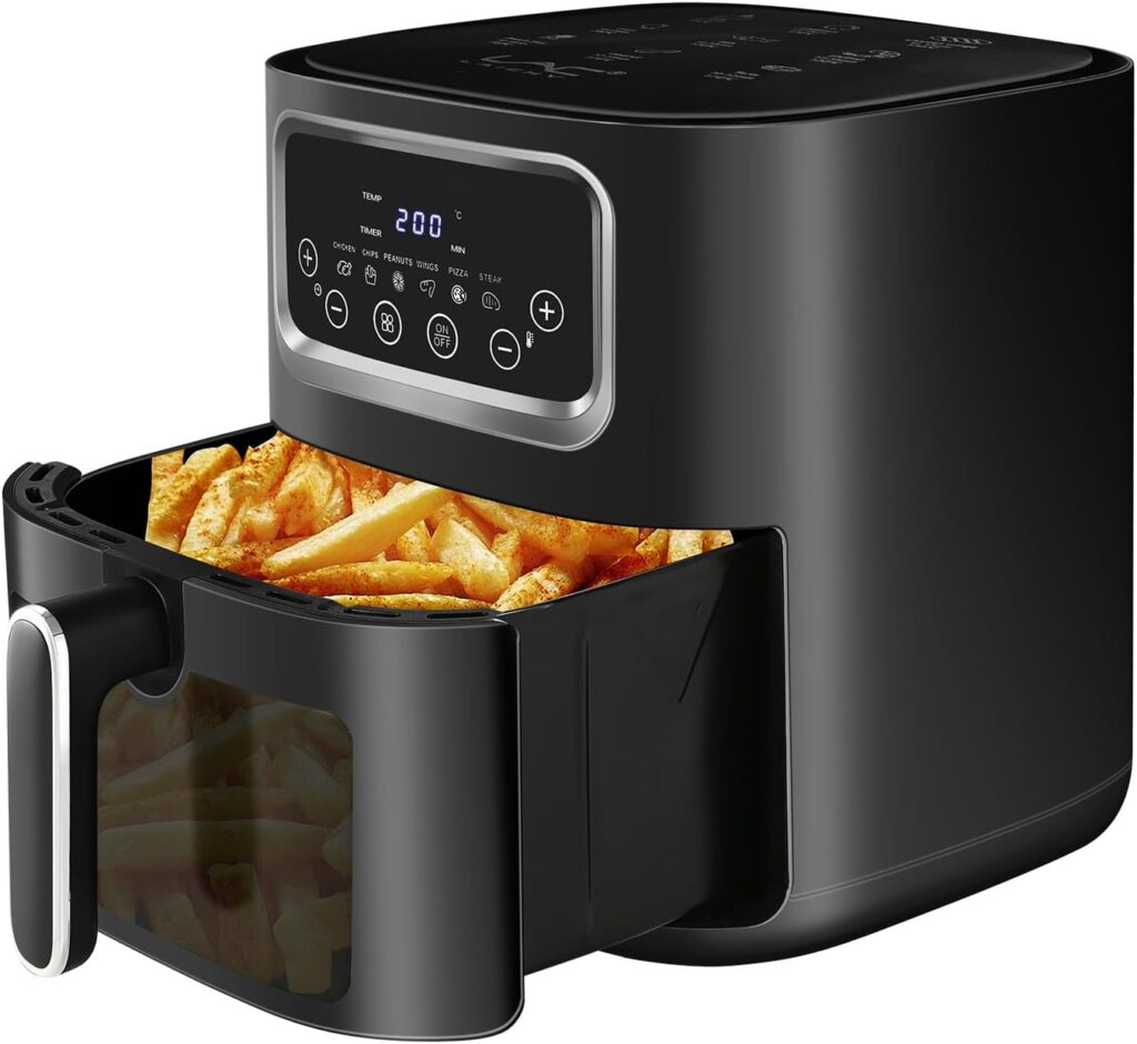 Air Fryer,6-in-1 Smart Compack 6 QT Capacity Air Fryers,Roast,Bake,Broil,Dehydrate,Digital Touchscreen Air Fryers,Nonstick & Dishwasher-Safe Basket with Window,Stainless Steel Air Fryer