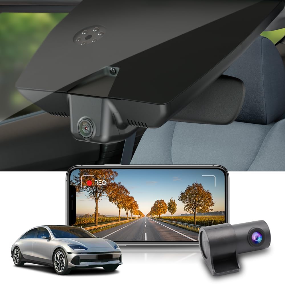 Fitcamx Front 4K+Rear 1080P Dash Cam Adapts for Hyundai IONIQ 6 2023 2024 2025 Limited SEL (Has Auto-Dimming), OEM Style, Dual HD Video, WiFi & APP, Loop Recording, G-Sensor, Easy to Use, 128GB Card