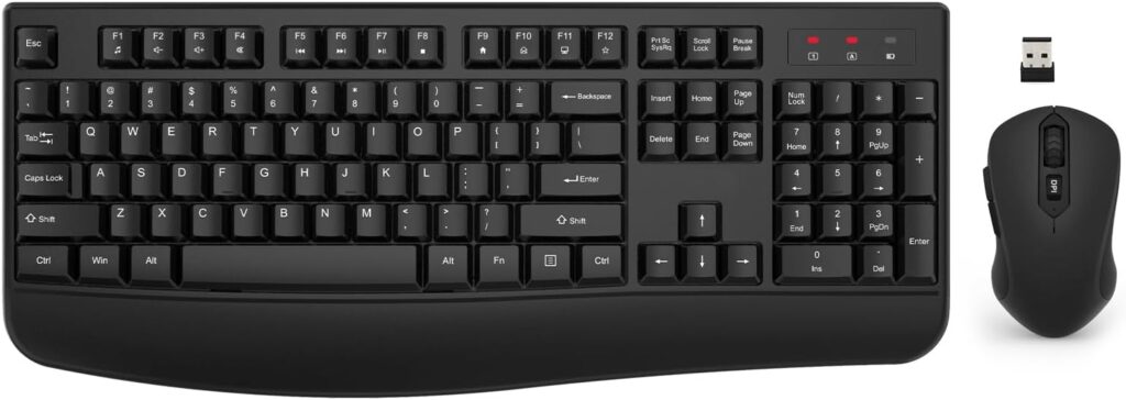 Wireless Keyboard and Mouse Combo, EDJO 2.4G Full-Sized Ergonomic Computer Keyboard with Wrist Rest and 3 Level DPI Adjustable Wireless Mouse for Windows, Mac OS Desktop/Laptop/PC