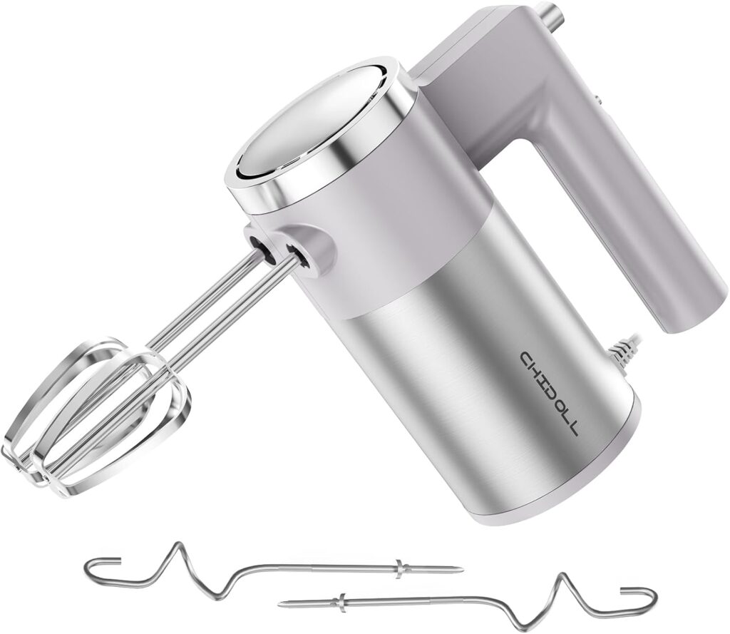 Powerful 600W Hand Mixer, 5-Speed Electric Hand Held Mixer for Baking, Lightweight Stainless Steel Hand Beaters *2 & Dough Hooks*2 with Eject Button, Kitchen Mixer for Cream, Cookies, Dough-Grey