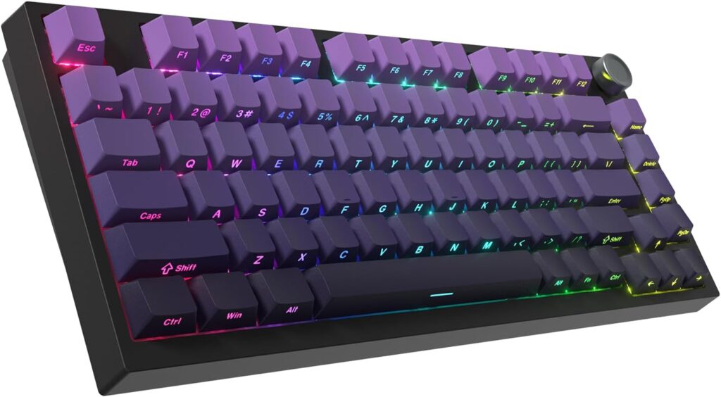 COSTOM WK75 75% Wireless Gaming Mechanical Keyboard,BT5.0/2.4GHz/USB-C, Hot Swappable Pre-lubed Custom Linear Switches,Gasket Structure,RGB Backlit Keyboard for PC/Laptop/Xbox/PS4/PS5 (Purple)