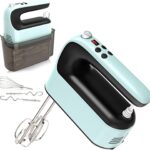 9-Speed Digital Hand Mixer Electric, 400W Powerful DC Motor, Baking Mixer Handheld with Snap-On Storage Case, Touch Button, Turbo Boost, Dough Hooks, Whisk (Ice Blue)
