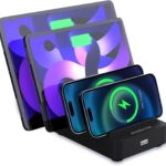 4-Port Charging Station for Multiple Devices, USB Charger Stations Multi-Device Organizer Charging Dock, Compatible with Cell Phones, iPads, Kindle Tablets, and Other Electronics (Black)