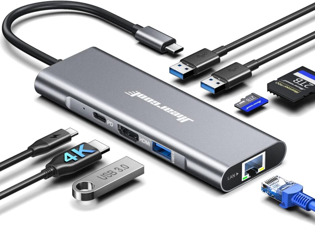 Hiearcool USB C Hub Ethernet,4K@60 USB-C to HDMI Hub,8in1 Multi-Port USBC Adapter Type C Dock Dongle Compatible for MacBook Pro Air iPad Dell Lenovo