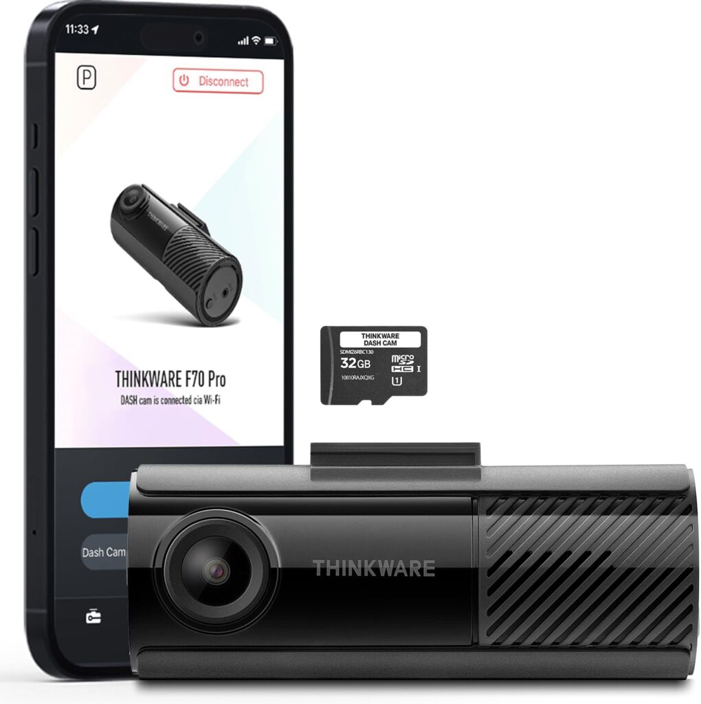 Thinkware Dash Cam, F70 PRO – 1080p FHD, Wi‑Fi, Smart Parking Mode with Super Night Vision, 32GB microSD