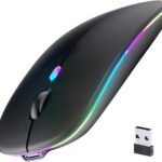 Wireless Bluetooth Mouse, Rechargeable, LED, Silent, Ultra-thin Design (Bluetooth 5.2 and 2.4GHz USB Receiver) | Portable Computer Mouse for Laptops, iPads, MacBooks and Apple Devices (Black)