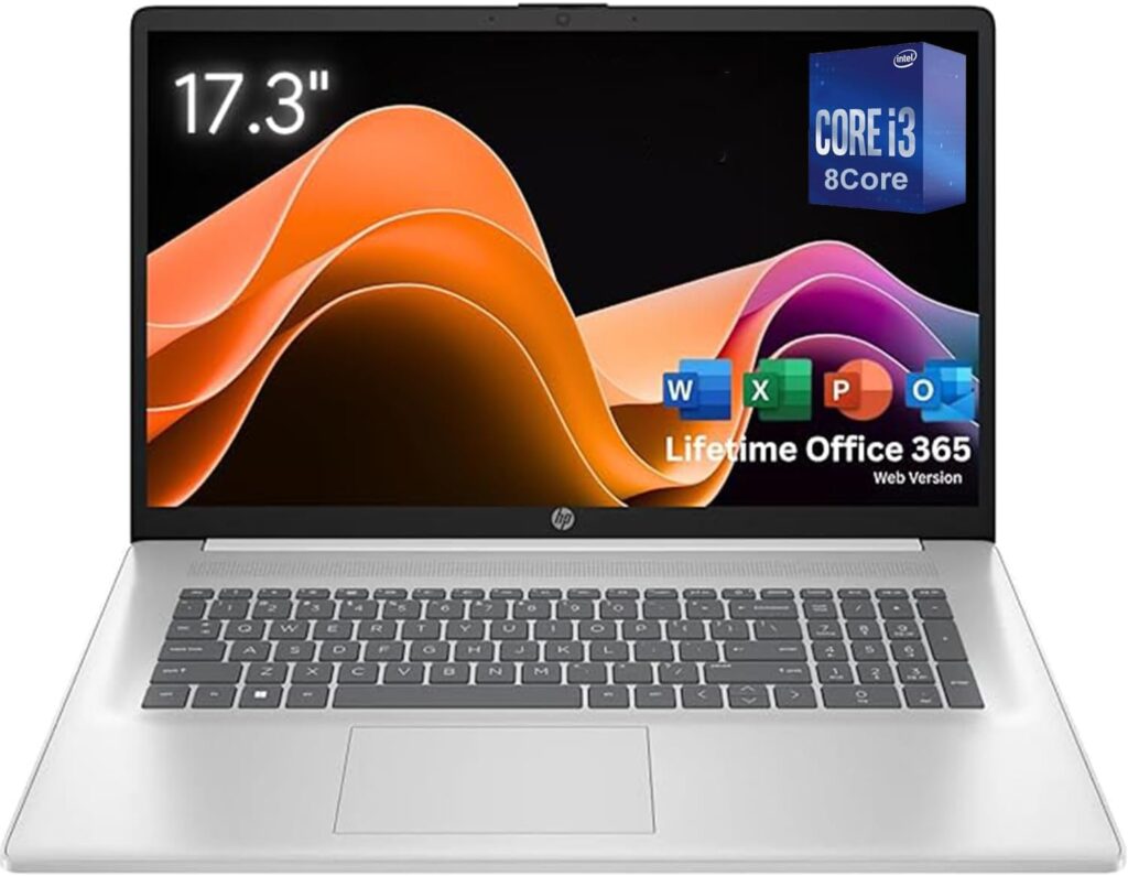 HP 17.3 inch Laptop with Lifetime Office 365 for The Web, 32GB RAM, 1TB SSD Storage, Intel 13th 8 Cores i3 CPU (Beat 11th i5), 10 Key Number Pad, Windows 11 Pro, No Mouse