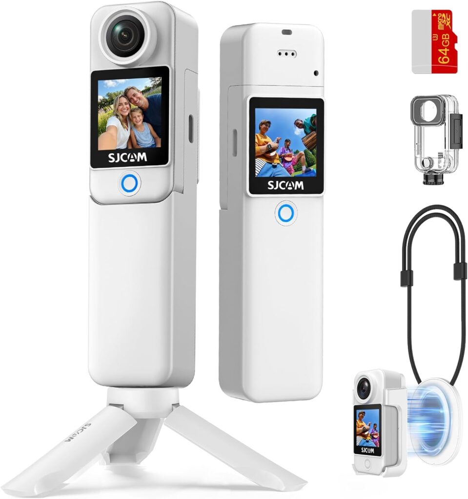 SJCAM C300 Vlogging Combo,4K Pocket Action Camera,7H Power,6-Axis Stabilization,Dual-Touch Screen 154° Wide FOV Video Camera for Photography Camcorders,Travel,Waterproof,Live Streaming,64G Card