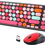 Wireless Keyboard and Mouse Combo, Retro Typewriter Keyboard with Round Keycaps, 2.4GHz USB Cute Wireless Keyboard Mouse for Computer, Desktop, Laptop and Computer (Black-Colorful)