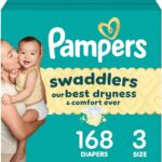 Pampers Swaddlers Diapers, Size 3 (13-26 lbs), 168 Count, Absorbent, Keeps Baby Dry and Comfortable, Skin Safe Disposable Baby Diaper (Packaging May Vary)