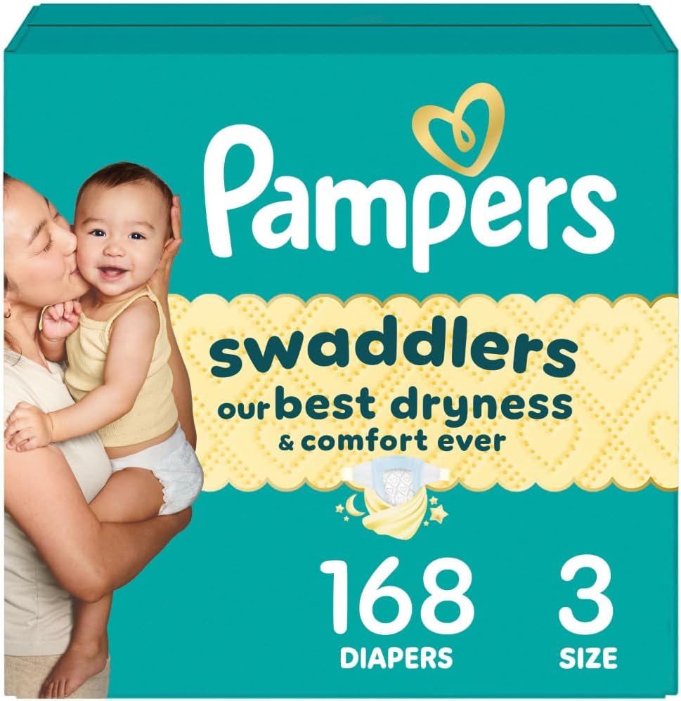 Pampers Swaddlers Diapers, Size 3 (13-26 lbs), 168 Count, Absorbent, Keeps Baby Dry and Comfortable, Skin Safe Disposable Baby Diaper (Packaging May Vary)