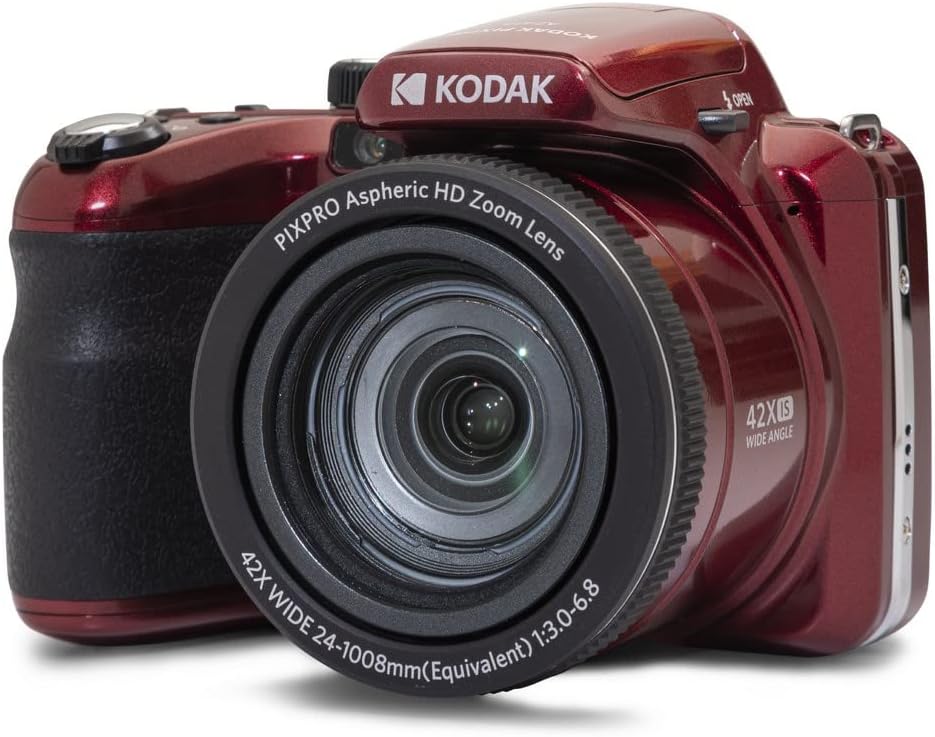 KODAK PIXPRO AZ425-RD 20MP Digital Camera 42X Optical Zoom 24mm Wide Angle 1080P Full HD Video Optical Image Stabilization Li-Ion Battery 3″ LCD Vlogging Camera (Red)