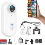 H8 64GB 4K Thumb Action Camera, Mini Body Cameras, Wearable Pocket Vlogging Camera, Multiple Accessory Mount Anywhere Small Portable Hands-Free Helmet Cam for Work, Cycling, Travel, Pet Walking(White