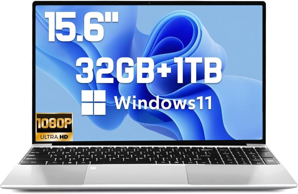 2025 Latest 15.6” Laptop Compatible with Windows 11, 1TB SSD 32GB Dual-Channel RAM, Quad-Core Processor(Max 2.9GHz), 1080p FHD Display, Backlit Keyboard, Fingerprint, Webcam, Mini-HDMI, WiFi5, BT5