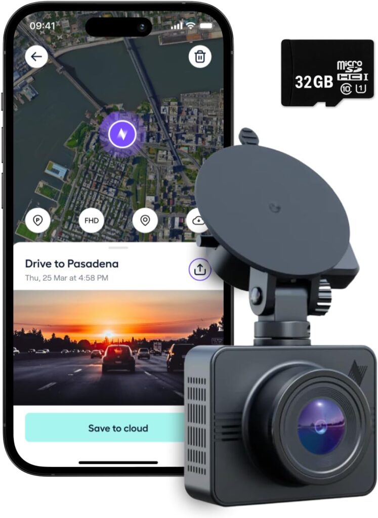 Nexar Beam GPS Dash Cam – Dash Camera for Cars with 32GB SD Card Included Unlimited Cloud Storage 24H Parking Mode Dash Cam for Cars. Wireless Car Camera with 1-Year Nexar Classic App Subscription