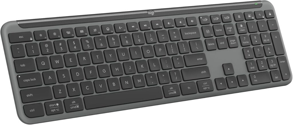 Logitech Signature Slim K950 Wireless Keyboard, Sleek Design, Switch Typing Between Devices, Quiet Typing, Bluetooth, Multi-OS, Windows, Mac, Chrome – Graphite