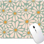 Green Daisy Flower Mouse Pad Mat Cute, Premium-Textured Washable Boho Retro Aesthetic Mousepad with Non-Slip Rubber Base Floral Modern Art Mice Pad for Computer Home Office Decor, Abstract