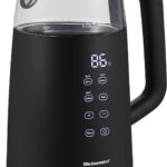 Elite Gourmet EKT8717 1.7L Dual Wall Cool Touch Electric Tea Kettle, Borosilicate Glass, 304 Stainless Steel Interior, Programmed Digital Touchscreen, Keep Warm, Auto Off & Audible Indicator, Black