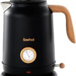 Seehot® 1.7L (57.oz) Electric Kettle with Thermometer, 1200W Large Electric Tea kettle with 304 Stainless Steel,Auto shut off,Hot water kettle Electric for Coffee&Tea-Black
