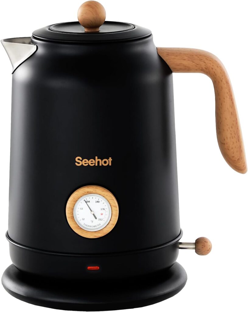 Seehot® 1.7L (57.oz) Electric Kettle with Thermometer, 1200W Large Electric Tea kettle with 304 Stainless Steel,Auto shut off,Hot water kettle Electric for Coffee&Tea-Black