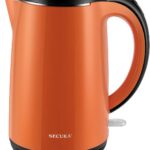 Secura Original Stainless Steel Double Wall Electric Water Kettle 1.8 Quart with Auto Shut-Off & Boil-Dry Protection, Orange SWK-1701DO/HB-3227B