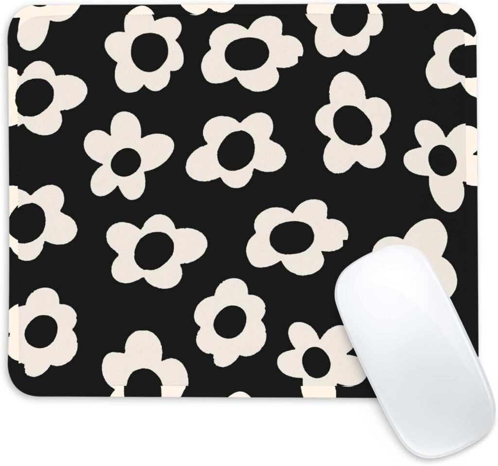 White Flowers Square Mouse Pad,Non-Slip Rubber Base Mouse Pad,Home Office Decoration Desktop Accessory,Laptop Mouse Pad for Office Laptops,9.4×7.8×0.12in