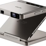 Aurzen ZIP Tri-Fold DLP Truly Mini Projector, Pocket Size, Zero-Lag Focus, One-Click Screen Mirroring, Full-Screen Mode, Type-C Fast Charging, 5,000mAh Battery, Indoor Outdoor Portable Projector,Gold