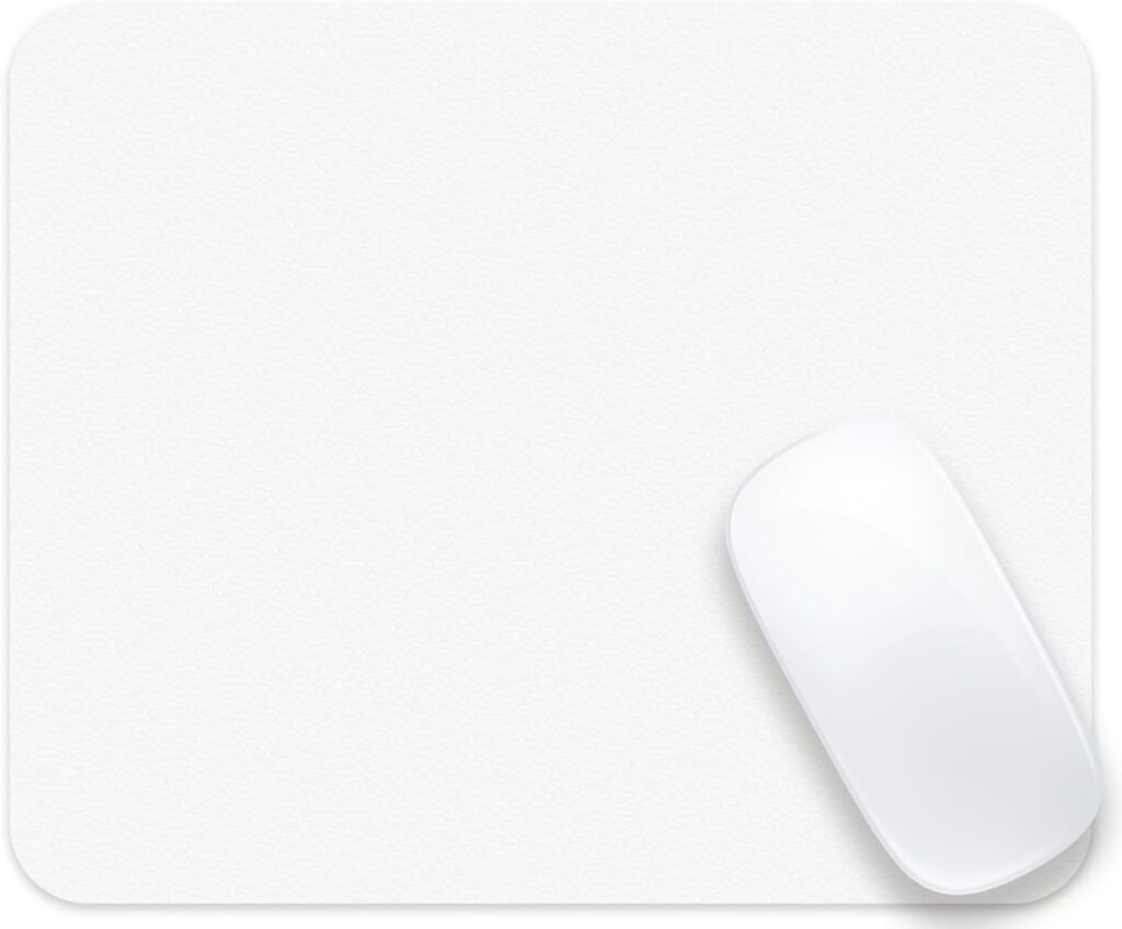Audimi White Mouse Pad, All White Mousepad with Non-Slip Thin Mouse Mat for Computer Laptop Wireless Mouse Home Office Travel Work 9.5X7.9 Inch (24X20X0.2Cm)
