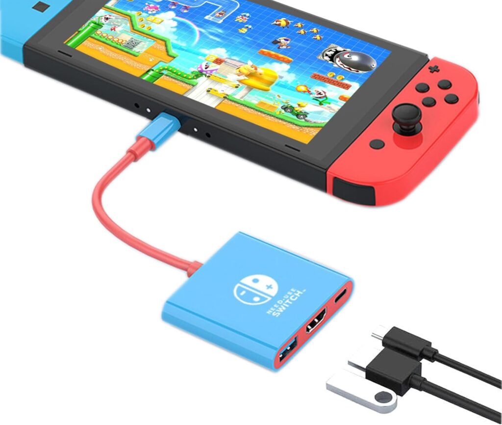 Adapter Docking Station for Nintendo Switch, 3-in-1 Portable TV Dock Station Replacement for Official Switch Dock with HDMI and USB 3.0 Port and Charging Port (Blue red)