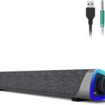 SOULION R30 Computer Speakers, Colorful LED Lights with Switch Button, Surround Sound Portable Computer Sound Bar Speakers for Desktop, Gray