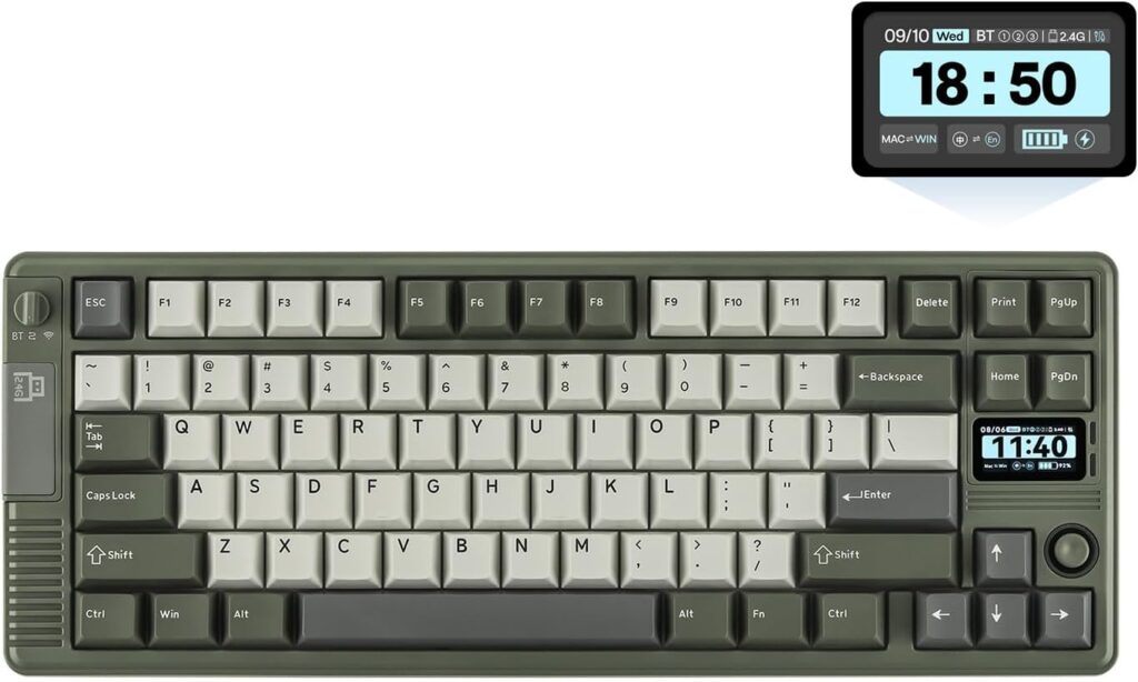 EPOMAKER RT85 Wireless Mechanical Keyboard with Joystick & DIY Screen, 8000mAh, BT/USB/2.4Ghz, Gasket, 5-Layer Paddings, Hot-Swap, PBT Keycap, 75% Gaming Keyboard (Army Green, Wisteria Linear)