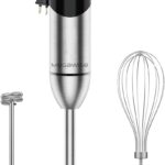 MegaWise Pro Titanium Reinforced 3-in-1 Immersion Hand Blender, Powerful Copper Motor with 80% Sharper Blades, 12-Speed Corded Blender, Including Dish Washer Safe Whisk and Milk Frother