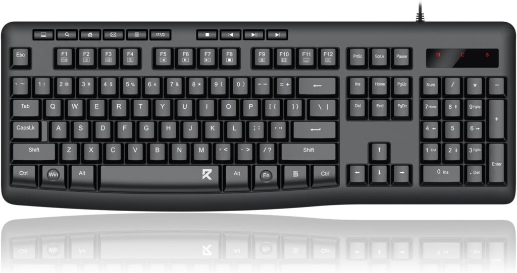 Redragon BK7366 Wired Keyboard,Multimedia USB Quiet Computer Keyboard,Silent Keyboard with Large Number Pad,Spill-Resistant,Anti-Wear Letters,Full Size for Laptop,Desktop