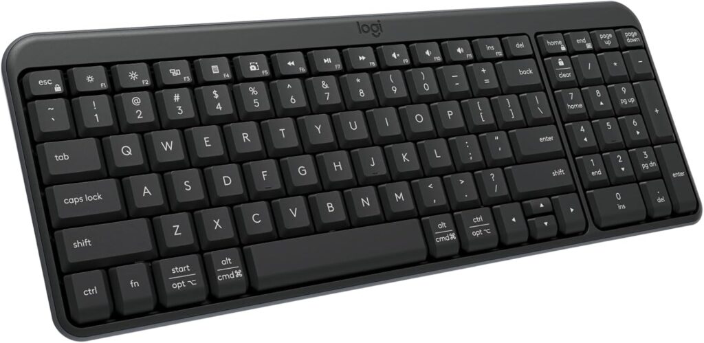 Logitech K250 Bluetooth Keyboard with Numpad, Easy Connectivity, Compact Wireless Keyboard Made with Recycled Plastic, Spill-Resistant, Comfortable Keys – Windows/MacOS – Graphite