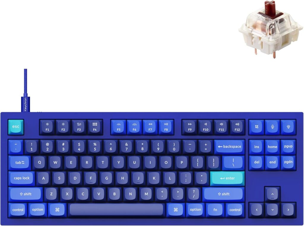 Keychron Q3 QMK/VIA Wired Custom Mechanical Keyboard, Full Aluminum Tenkeyless Layout, Programmable Macro with Hot-swappable Gateron G Pro Brown Switch, Compatible with Mac Windows Linux (Blue)