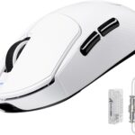 ATTACK SHARK X8ULTRA Wireless Gaming Mouse, 42000 DPI PAW3950MAX Sensor, 8000Hz Optical Nordic 52840 Tri-Mode 2.4G/BT/Wired, 55g Lightweight Big Hand Ergonomic Mouse with Coiled Cable-White&Tape