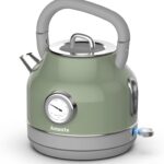 Amaste Electric Kettle, Retro Electric Tea Kettle with Thermometer, 57 Oz Hot Water Kettle for Coffee & Tea, 304 Stainless Steel, 1500W Fast Boiling, Auto Shut-Off & Boil Dry Protection, Matcha Green