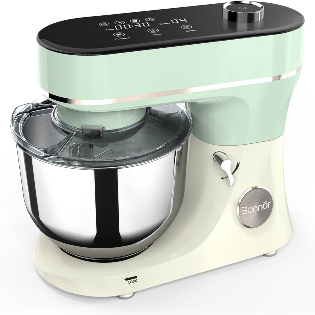 Stand Mixer 6QT Kitchen Mixer with LED Smart Touchscreen, 11-Speed Tilt-Head Mixer with Timer, 4 Preset Menus, Stainless Steel Bowl, Dough Hook, Whisk, Beater,Green
