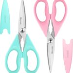 iBayam Kitchen Scissors – All Purpose Heavy Duty Meat Scissors, Poultry Shears, Dishwasher Safe, Stainless Steel, 2-Pack, Pastel Pink, Mint Blue
