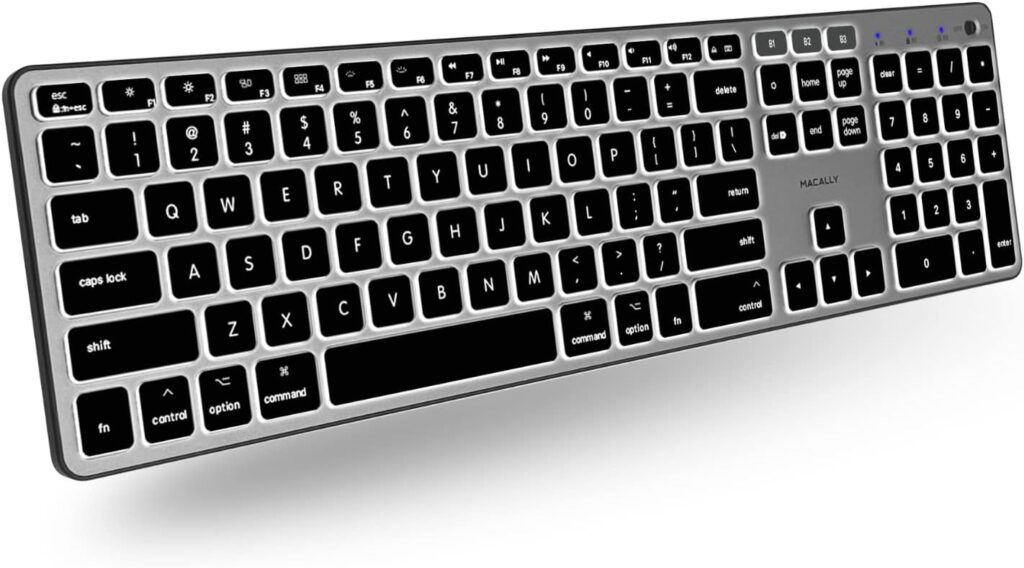 Macally Backlit Bluetooth Keyboard for Mac – Compatible Apple Keyboard Wireless – Multi-Device for MacBook Pro/Air, iMac, iMac Pro, Mac mini/Pro