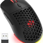 Honeycomb M32 Wireless Gaming Mouse – 2.4GHz RGB Rechargeable Ergo Mouse with Silent Clicks & 3200 DPI for PC/Mac (Black)