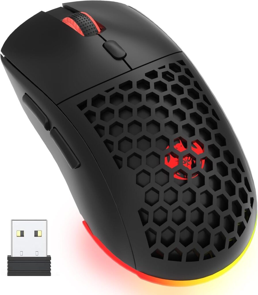 Honeycomb M32 Wireless Gaming Mouse – 2.4GHz RGB Rechargeable Ergo Mouse with Silent Clicks & 3200 DPI for PC/Mac (Black)