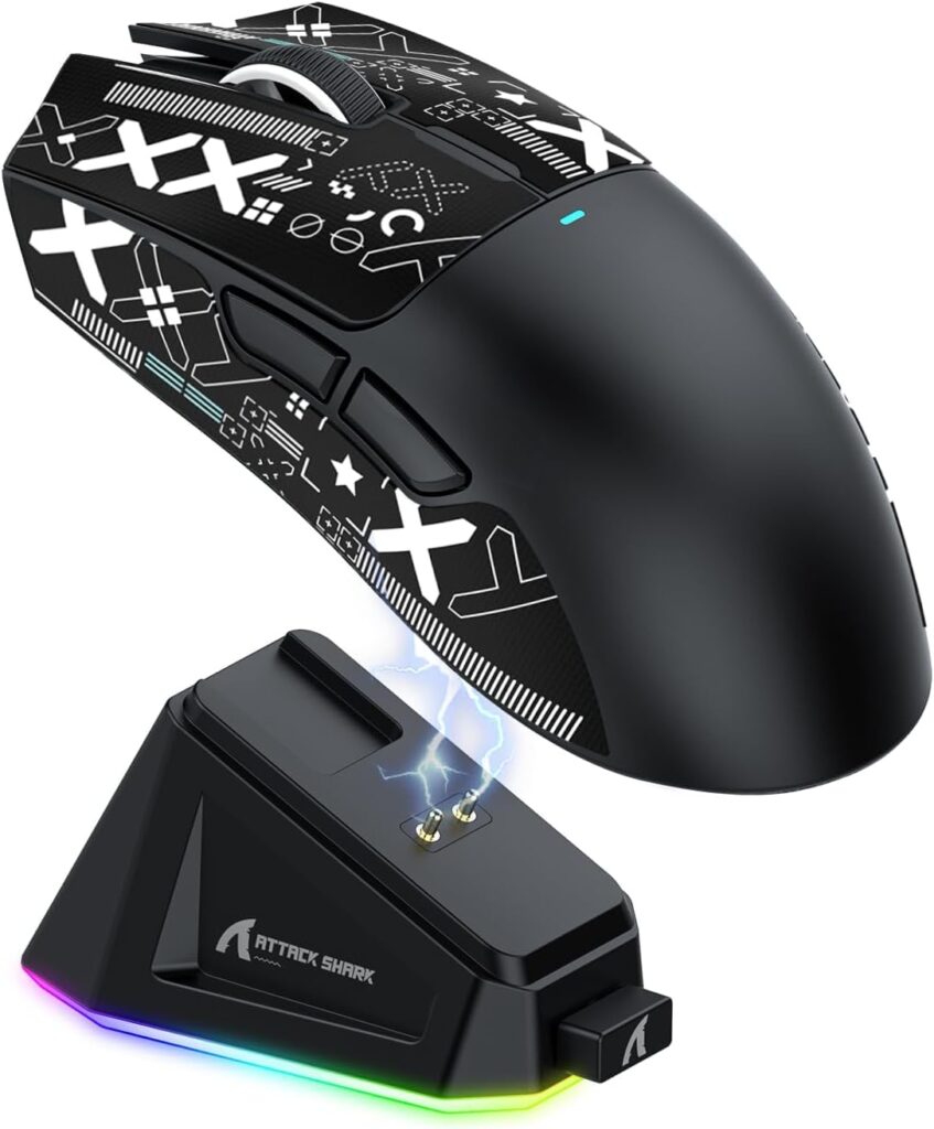 MAGIC-REFINER Attack Shark X11 59g Superlight Wireless Gaming Mouse with Grip Tape, RGB Charging Dock，BT/2.4G Wireless/Wired Pc Mouse, 22000 DPI,5 Programmable Buttons for Pc/Mac(Black)