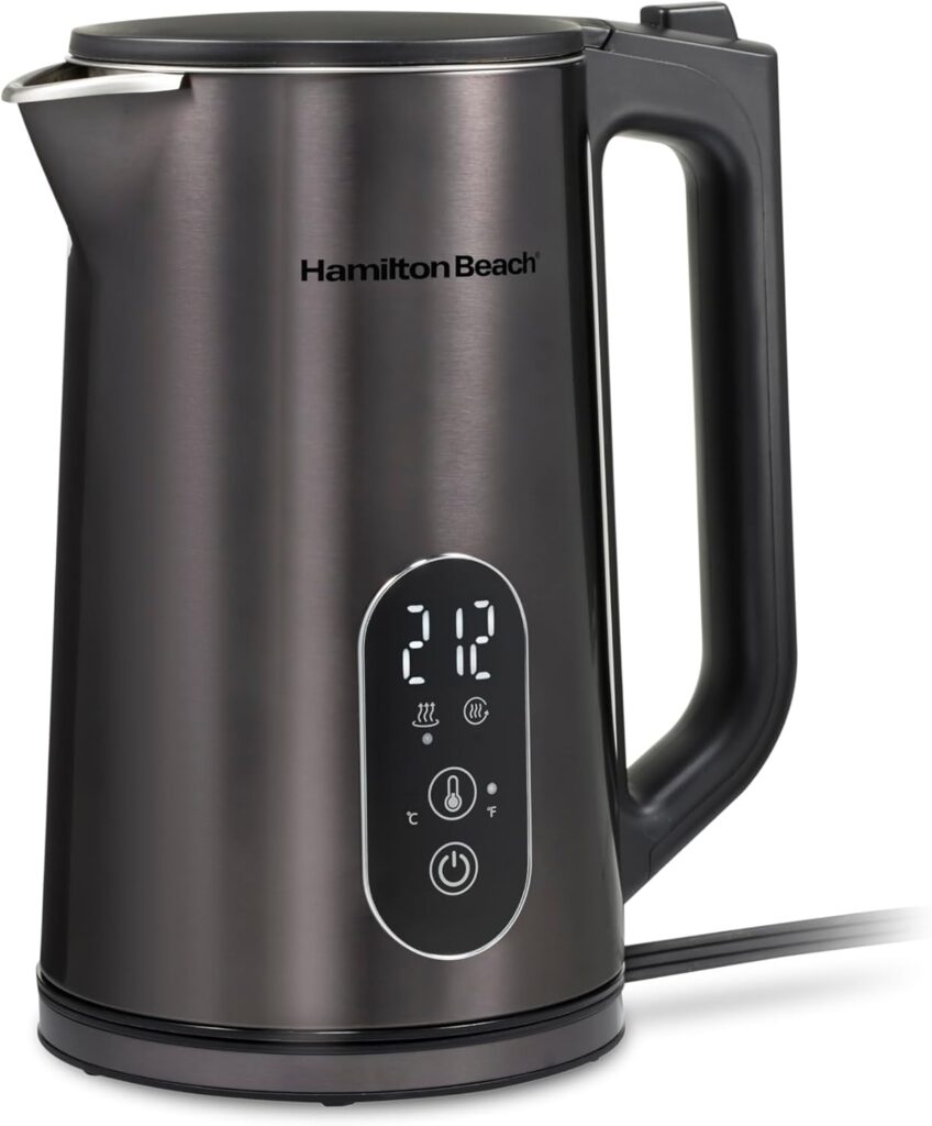 Hamilton Beach Digital Temperature Control Electric Tea Kettle, Hot Water Boiler & Heater 1.7L, 5 Preset Modes + Keep Warm, Fast Boil 1500 Watts, BPA Free, Double Wall Construction, Black (40851)