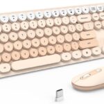 Wireless Keyboard and Mouse, Silent Keyboard Mouse Combo, Full-Sized Colorful Typewriter Keyboard with Round Keycaps, 2.4G Cute Mouse Compatible with PC/Laptop/Computer(Milk Tea)