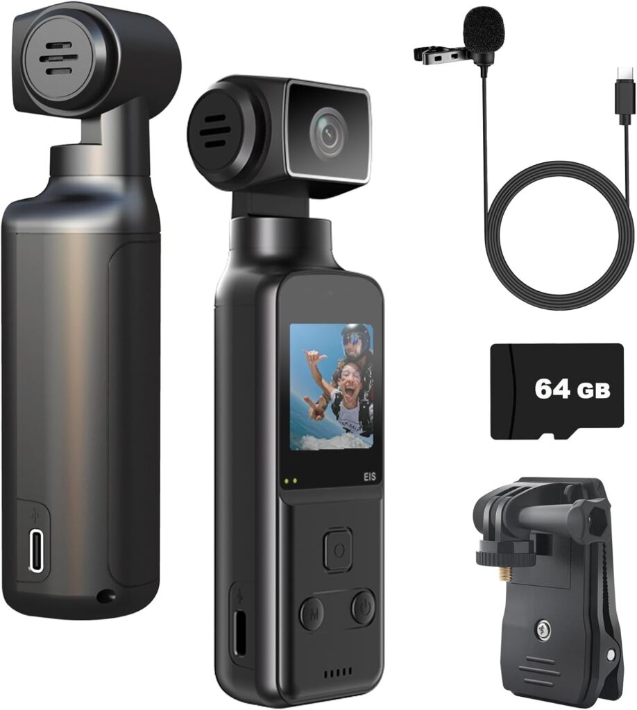 4K Body Camera with External Microphone, Mini Video & Audio Pocket Cam 270° Rotation Camera for Outdoor Sport, Bike, Travel, Police Law Enforcement, Personal Civilians, 64GB Included